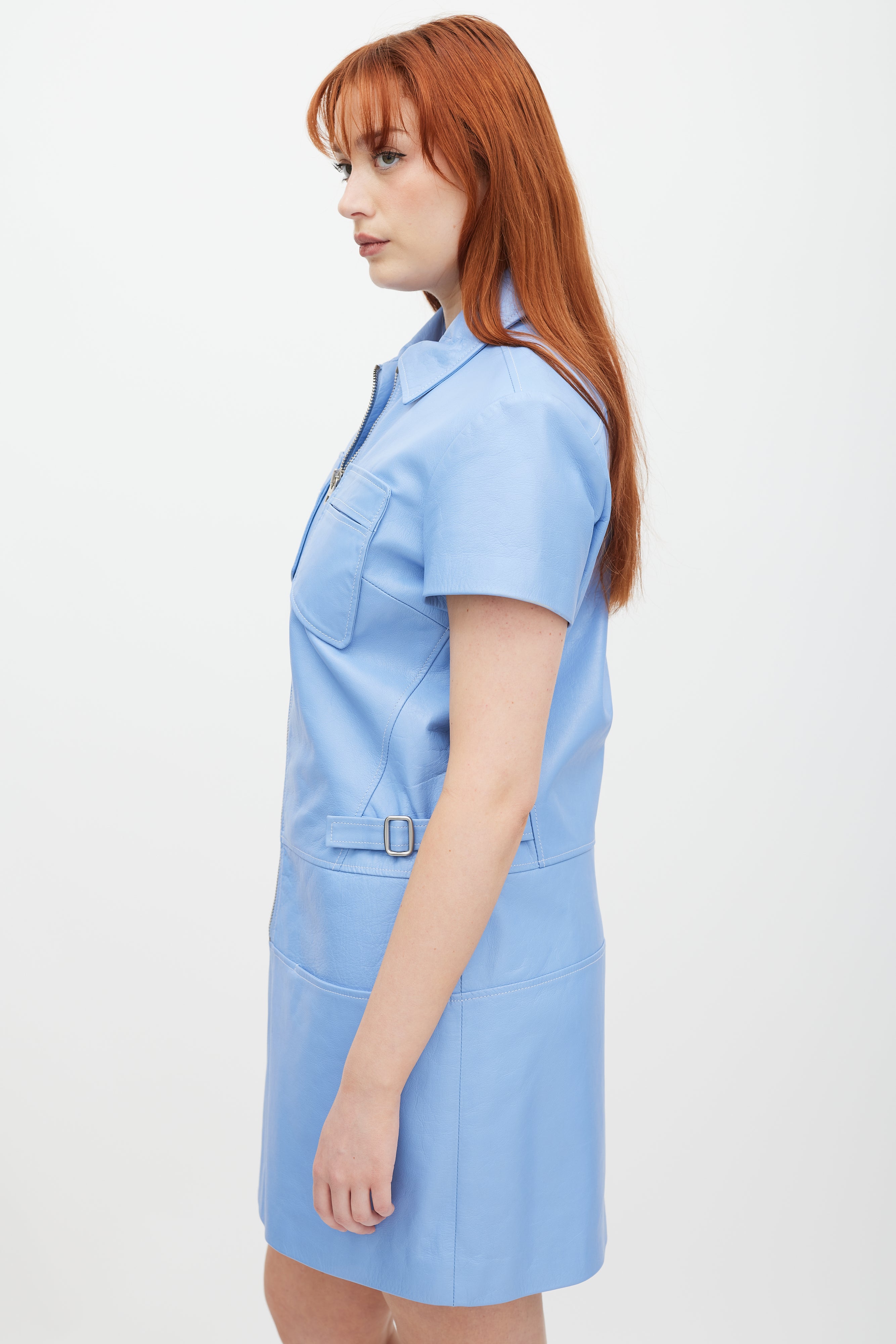Denim Midi Dress Coach Coach // Blue Leather Shirt Dress VSP Consignment Denim Midi Dress Coach Coach // Blue Leather Shirt Dress VSP Consignment
