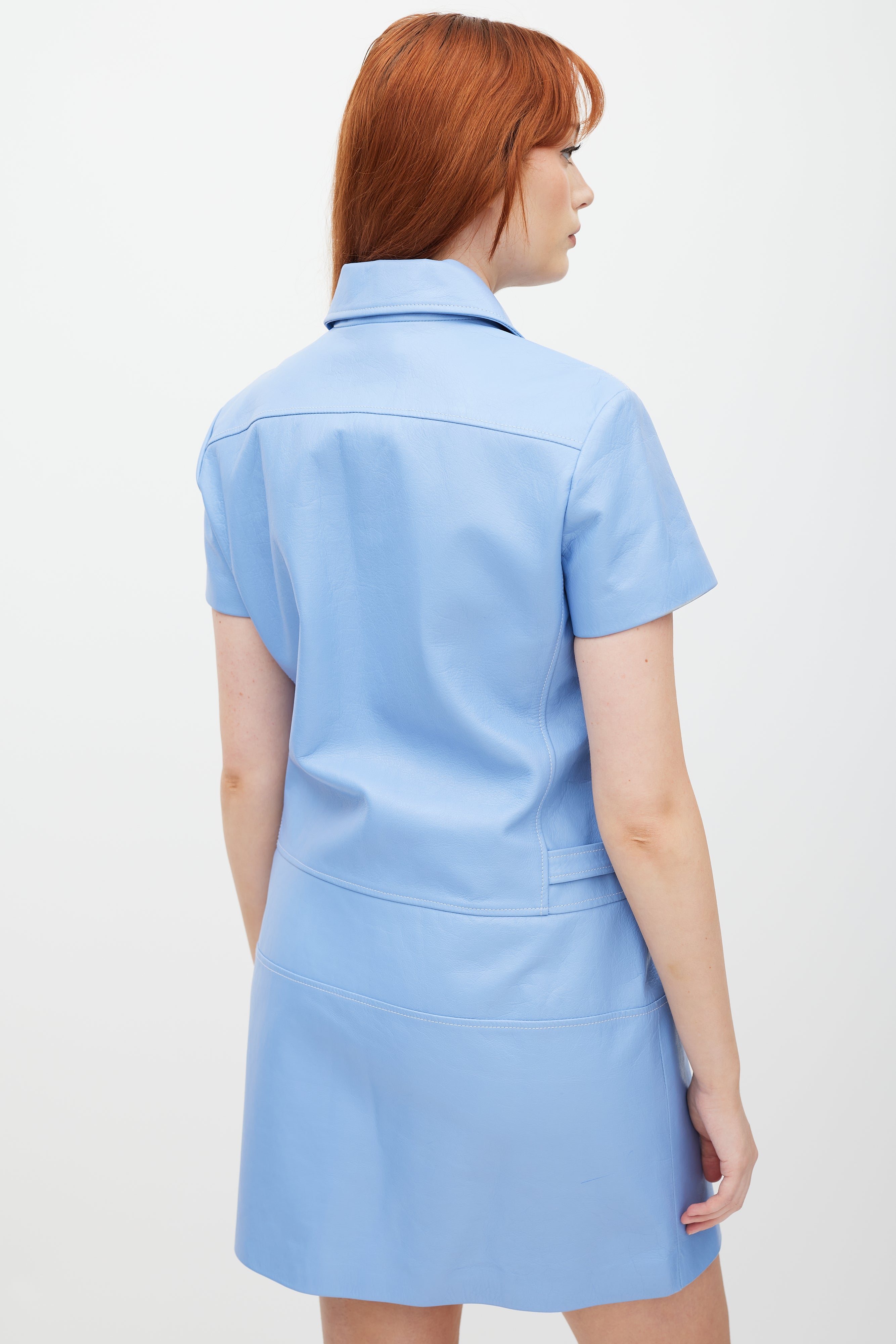 Coach // Blue Leather Shirt Dress VSP Consignment Coach // Blue Leather Shirt Dress VSP Consignment
