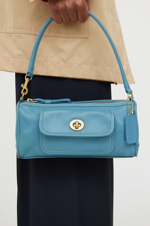 Coach Teal Leather Side Pocket Bag