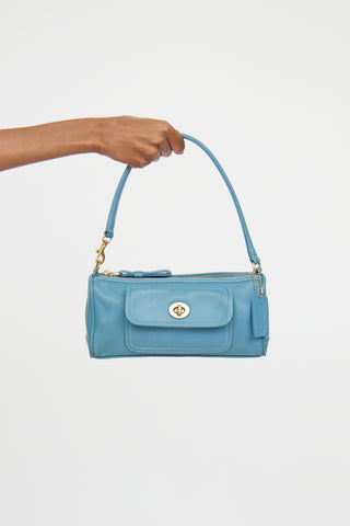 Coach Teal Leather Side Pocket Bag