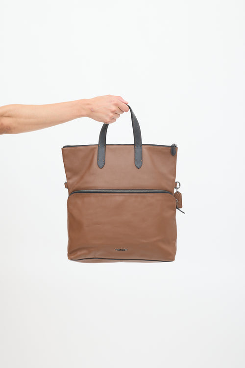 Coach Brown Leather Graham Foldover Tote Bag