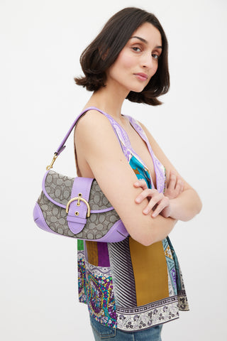 Coach Brown & Purple Monogram Jacquard Soho Bag