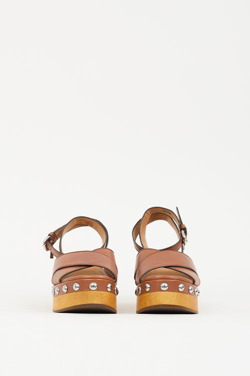 Coach Brown Leather Platform Studded Astor Clog Sandal
