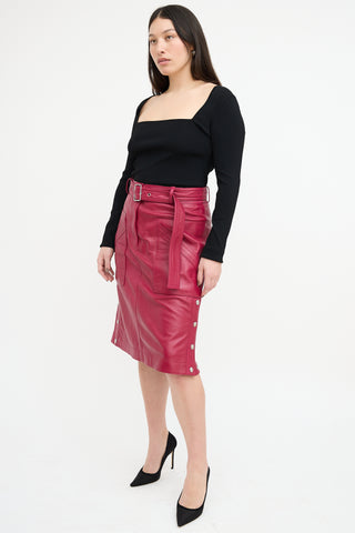 Coach Fuchsia Leather Belted Midi Skirt