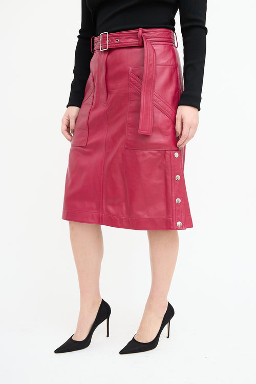 Coach Fuchsia Leather Belted Midi Skirt