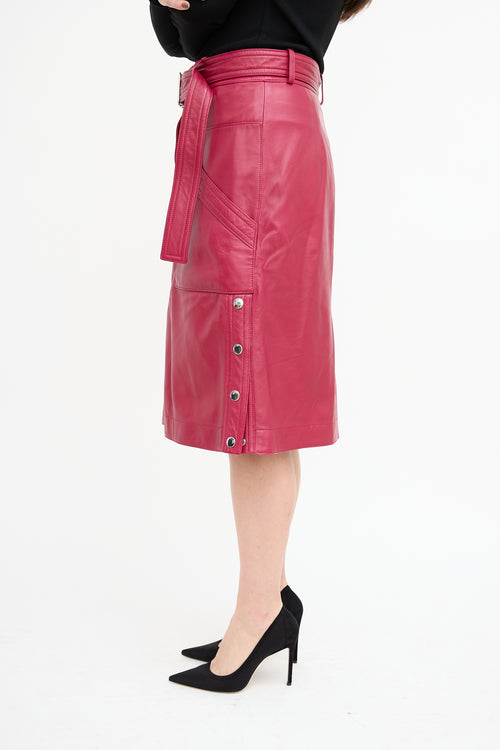 Coach Fuchsia Leather Belted Midi Skirt