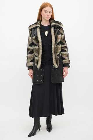 Coach Fall 2015 Black & Grey Shearling Pieced Coat