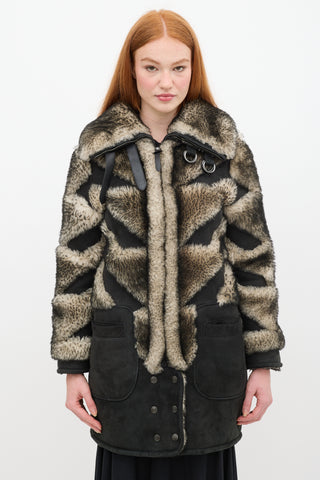 Coach Fall 2015 Black & Grey Shearling Pieced Coat