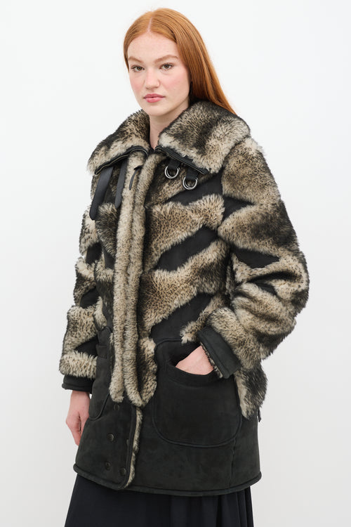 Coach Fall 2015 Black & Grey Shearling Pieced Coat