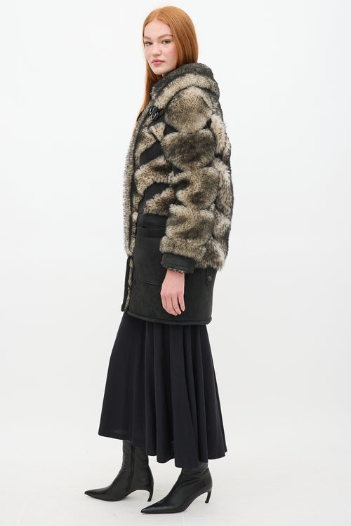 Coach Fall 2015 Black & Grey Shearling Pieced Coat