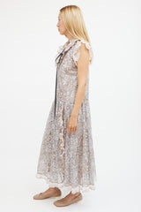Coach Pink & Grey Metallic Floral Tiered Maxi Dress