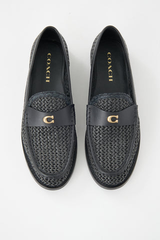 Coach Raffia & Leather Woven Jolene Loafer