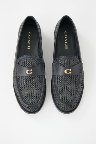 Coach Raffia & Leather Woven Jolene Loafer