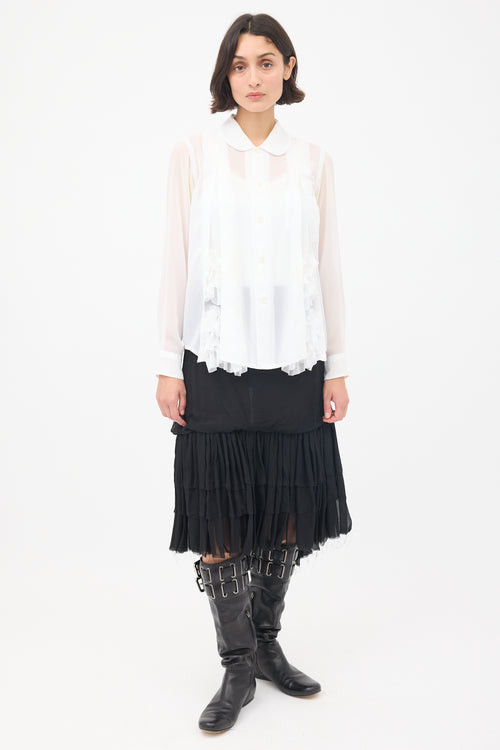 Comme des Garçons FW 2020 White Sheer Split Ruffled Shirt