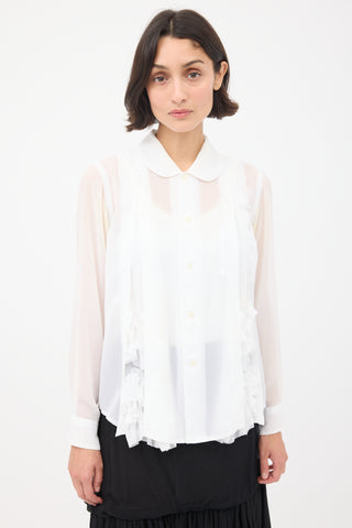 Comme des Garçons FW 2020 White Sheer Split Ruffled Shirt