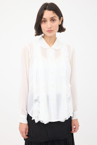 Comme des Garçons FW 2020 White Sheer Split Ruffled Shirt