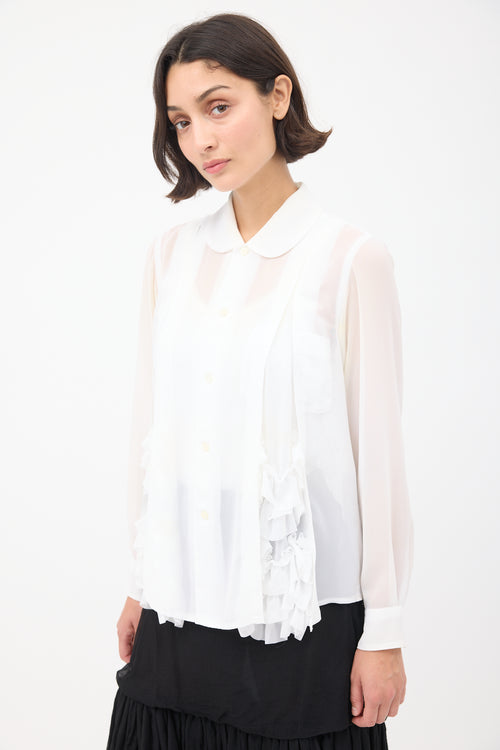 Comme des Garçons FW 2020 White Sheer Split Ruffled Shirt