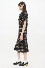 Comme des Garçons Black & Beige Silk Polka Dot Ruched Bias Dress