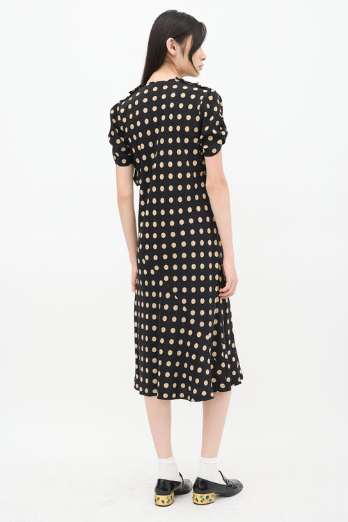 Comme des Garçons Black & Beige Silk Polka Dot Ruched Bias Dress