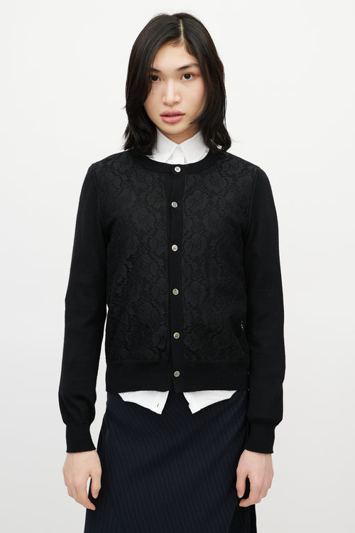 Comme des Garçons Black Knit & Lace Front Cardigan