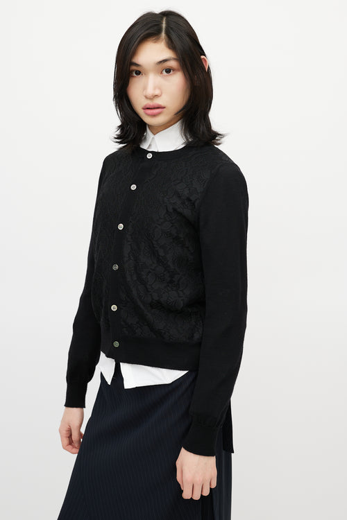 Comme des Garçons Black Knit & Lace Front Cardigan