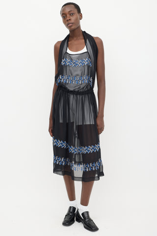 Comme des Garçons Black & Multicolour Floral Embroidered Sheer Dress