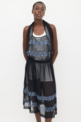 Comme des Garçons Black & Multicolour Floral Embroidered Sheer Dress