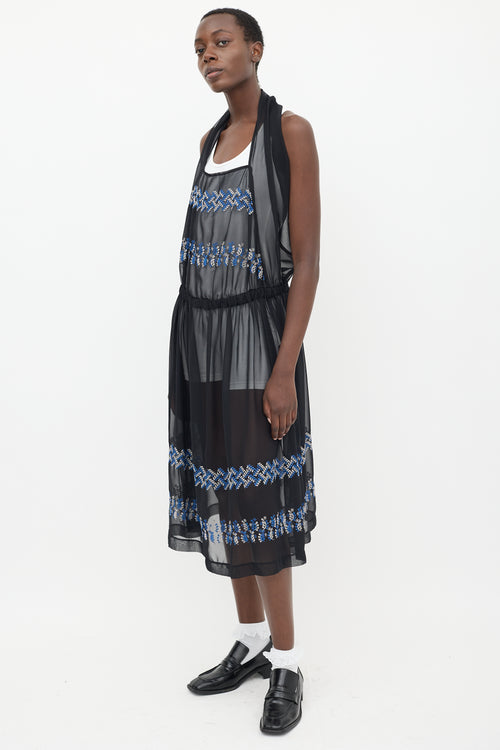 Comme des Garçons Black & Multicolour Floral Embroidered Sheer Dress