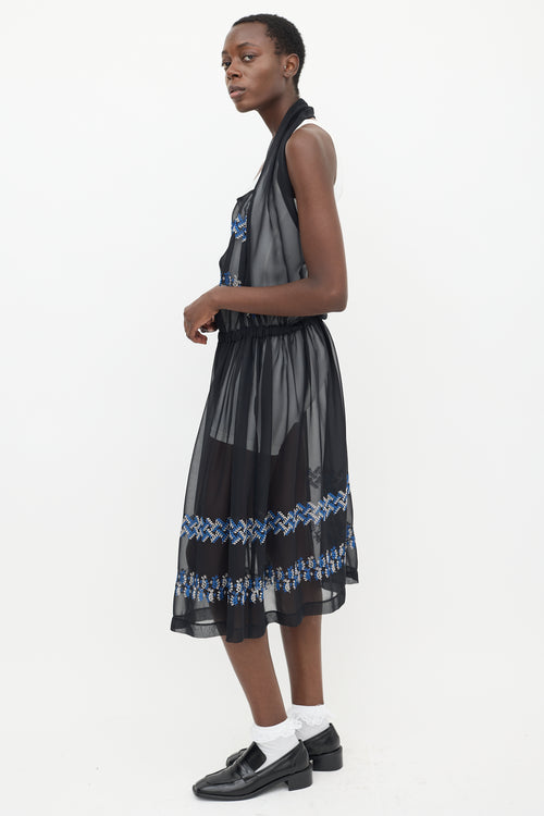 Comme des Garçons Black & Multicolour Floral Embroidered Sheer Dress