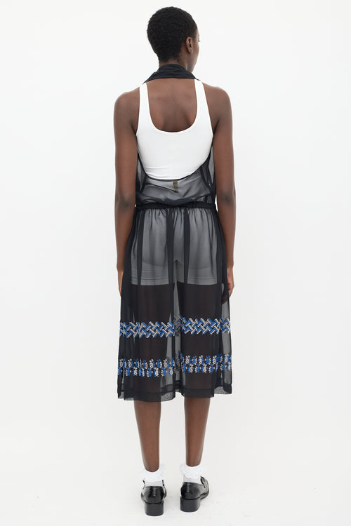 Comme des Garçons Black & Multicolour Floral Embroidered Sheer Dress