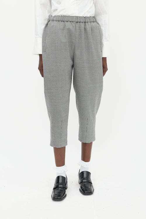 Comme des Garçons Black & White Wool Houndstooth Cropped Trouser