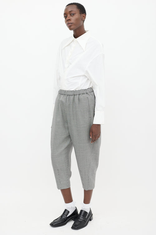 Comme des Garçons Black & White Wool Houndstooth Cropped Trouser