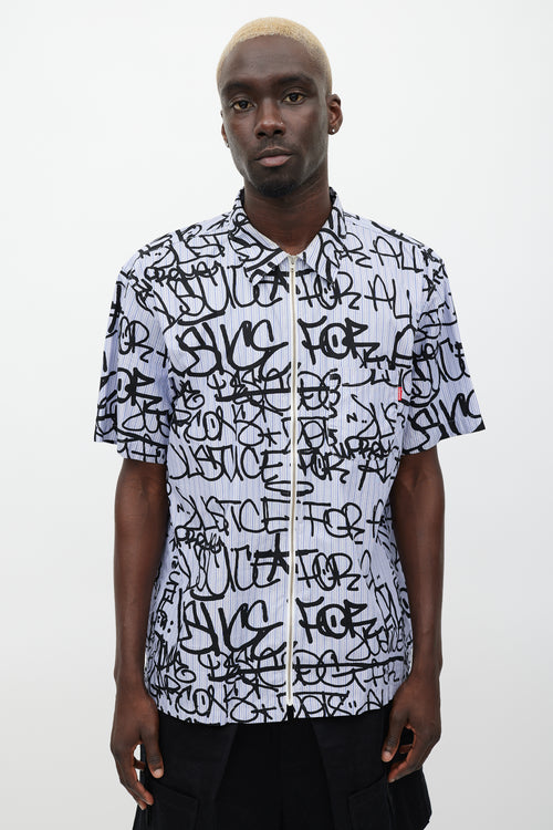 Comme des Garçons Blue & Black Graffiti Logo Shirt