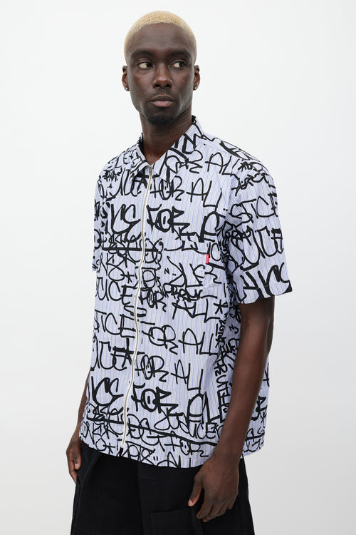 Comme des Garçons Blue & Black Graffiti Logo Shirt