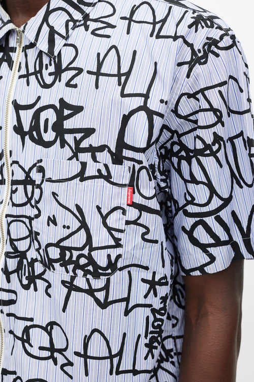 Comme des Garçons Blue & Black Graffiti Logo Shirt