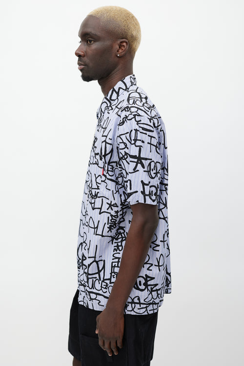 Comme des Garçons Blue & Black Graffiti Logo Shirt