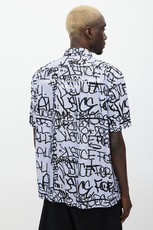 Comme des Garçons Blue & Black Graffiti Logo Shirt