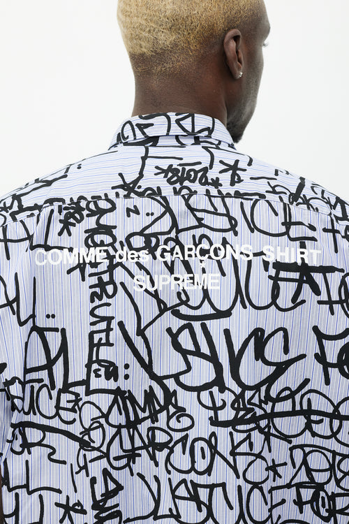 Comme des Garçons Blue & Black Graffiti Logo Shirt
