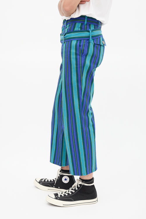 Comme des Garçons Blue & Green Striped Belted Trouser