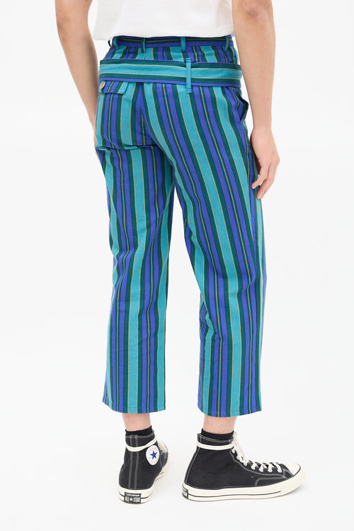 Comme des Garçons Blue & Green Striped Belted Trouser