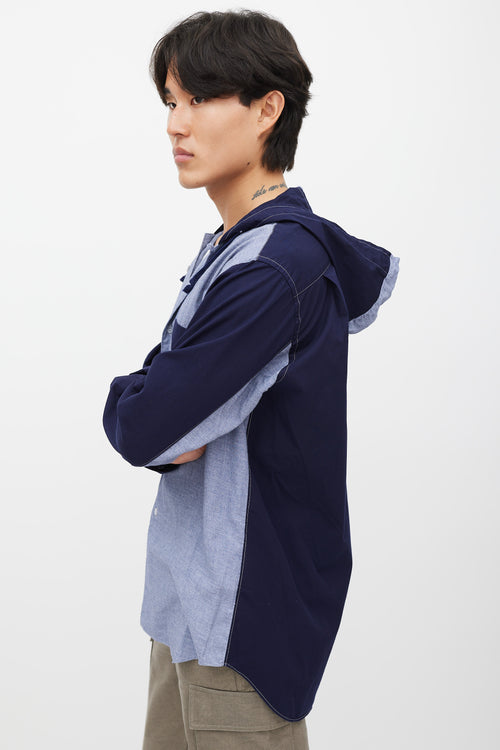 Comme des Garçons Blue Two Tone Shirt Jacket