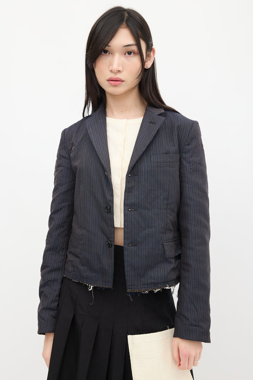 Comme des Garçons Navy & Red Striped Crinkled Blazer