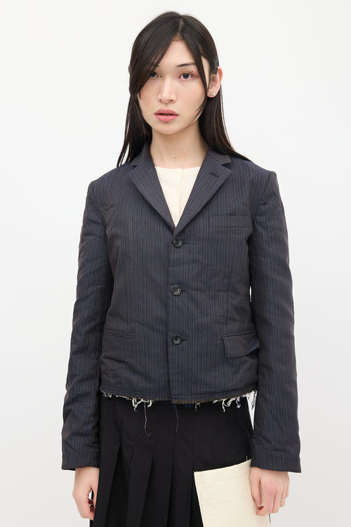 Comme des Garçons Navy & Red Striped Crinkled Blazer