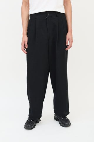 Comme des Garçons FW 1997 Black Wool & Nylon Pleated Wide Leg Trouser