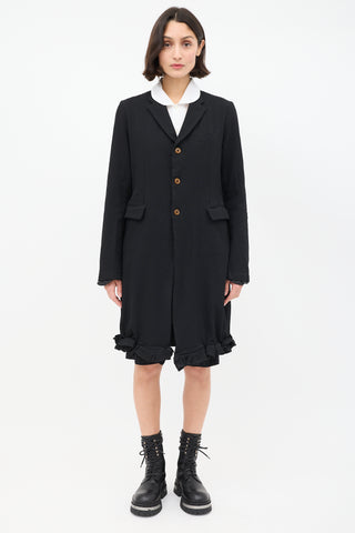 Comme des Garçons FW 2011 Black Ruffle Hem Mid Length Coat