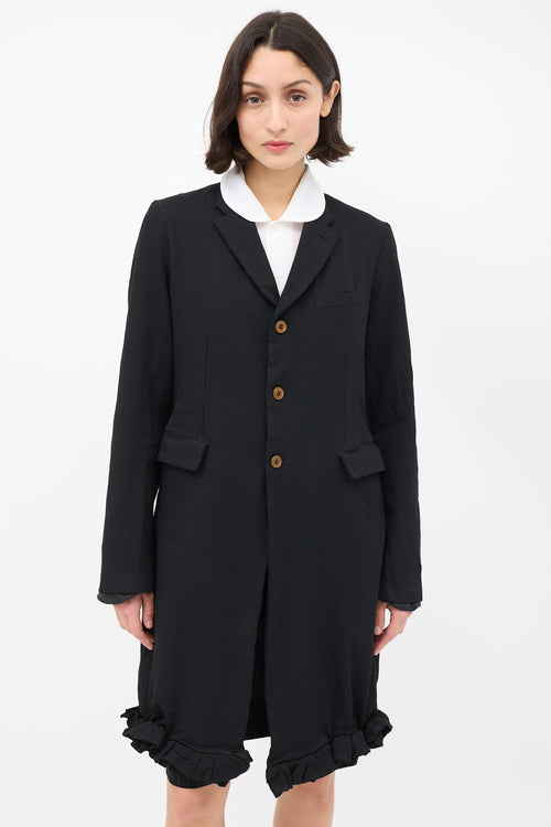 Comme des Garçons FW 2011 Black Ruffle Hem Mid Length Coat