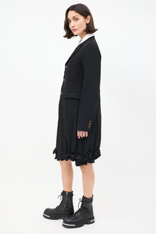 Comme des Garçons FW 2011 Black Ruffle Hem Mid Length Coat