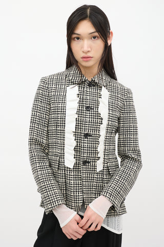 Comme des Garçons FW 2019 Black & White Wool Houndstooth Ruffle Jacket