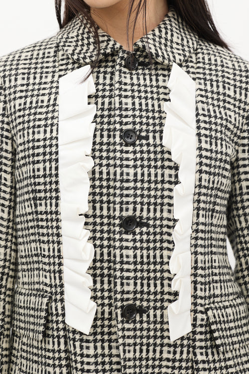 Comme des Garçons FW 2019 Black & White Wool Houndstooth Ruffle Jacket