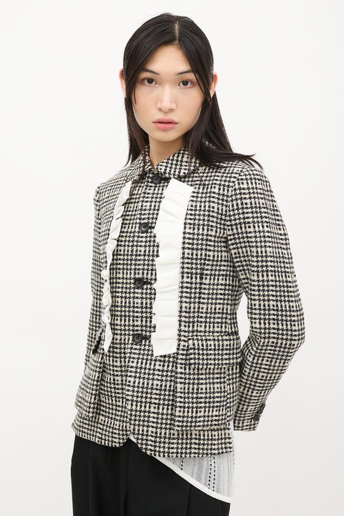 Comme des Garçons FW 2019 Black & White Wool Houndstooth Ruffle Jacket